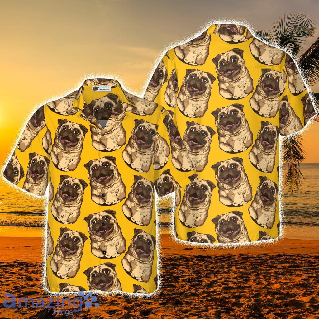Cute Pugs Seamless Pattern Tropical Hawaiian Shirt - Cute Pugs Seamless Pattern Tropical Hawaiian Shirt