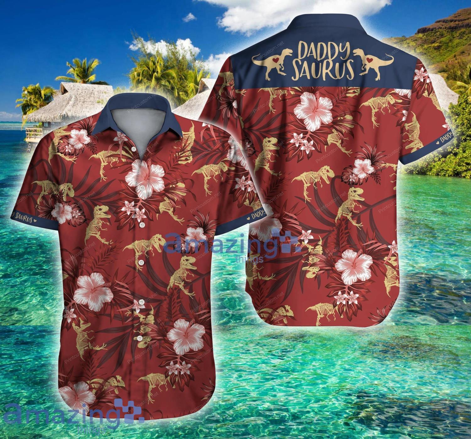Daddysaurus Summer Tropical Short Sleeve Hawaiian Shirt For Men And Women Product Photo 1