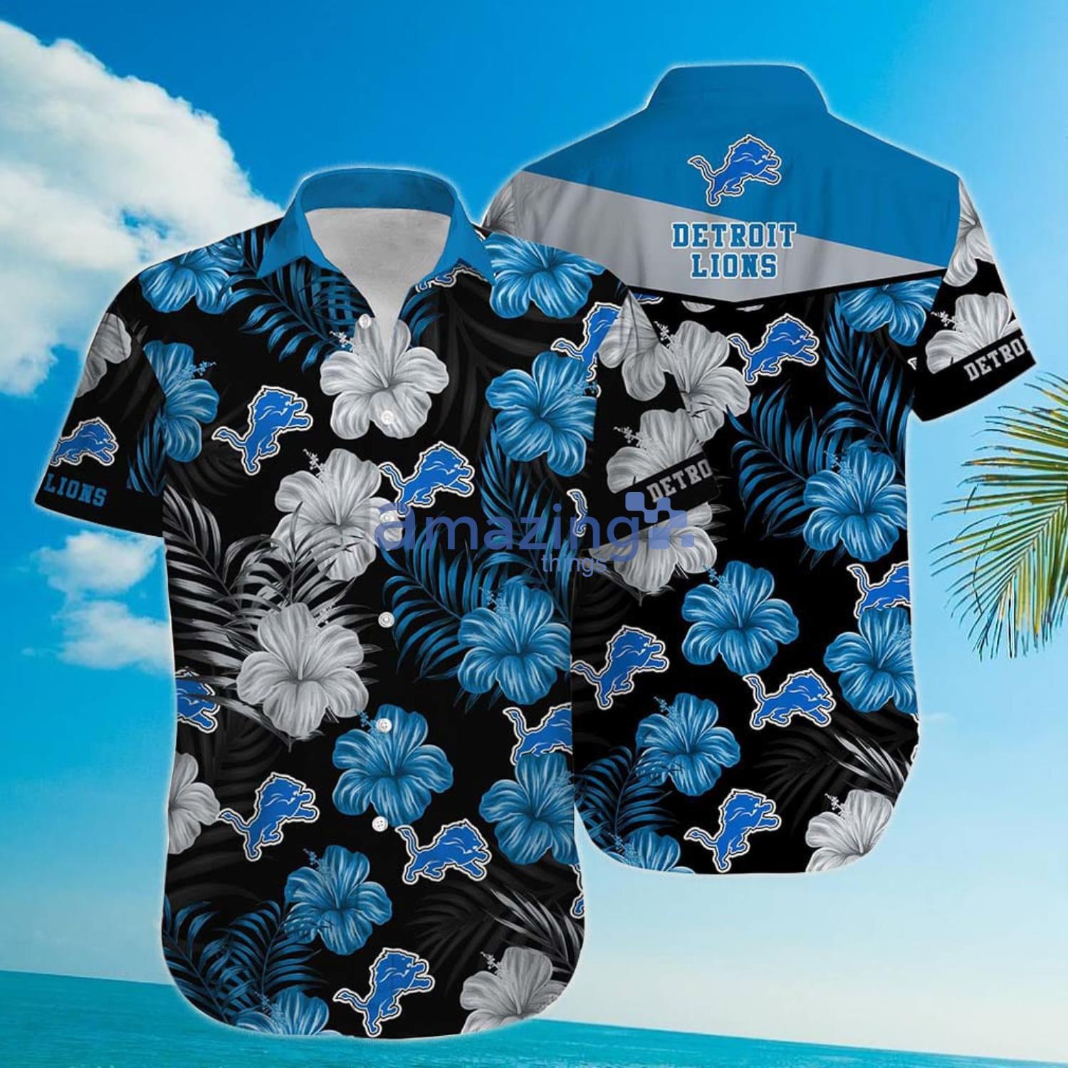 Detroit Lions Nfl Color Hibiscus Button Up Hawaiian Shirt