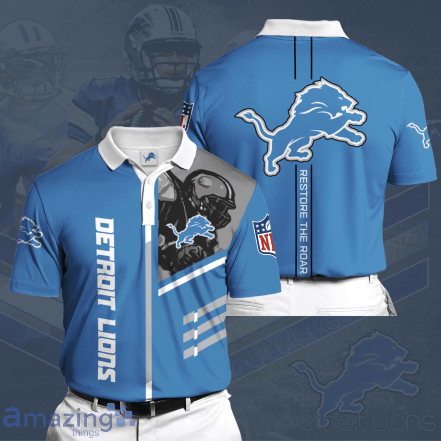 Detroit Lions Professional Football Team Blue 3D Polo Shirt For Fans Product Photo 1