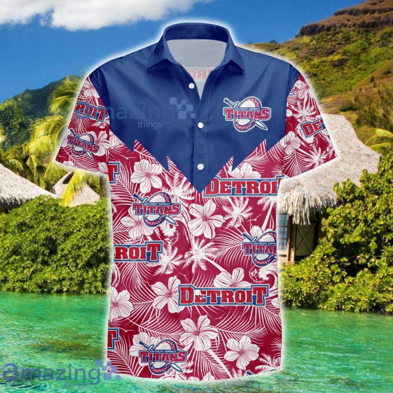 Detroit Mercy Titans Tropical Seamless NCAA Fans Hawaiian Shirt Product Photo 1