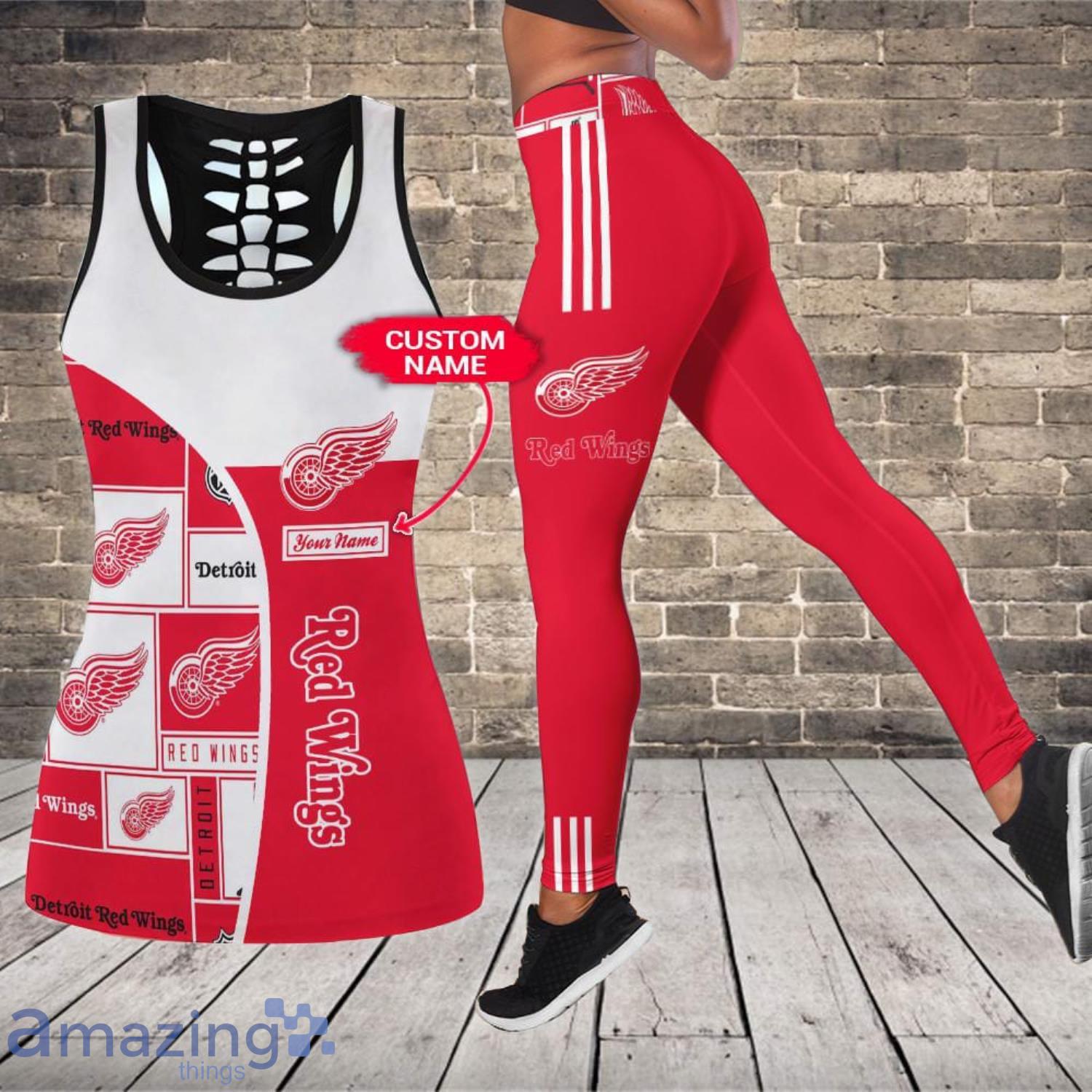Detroit Red Wings Custom Name Leggings And Hollow Tank Top For Women Product Photo 1