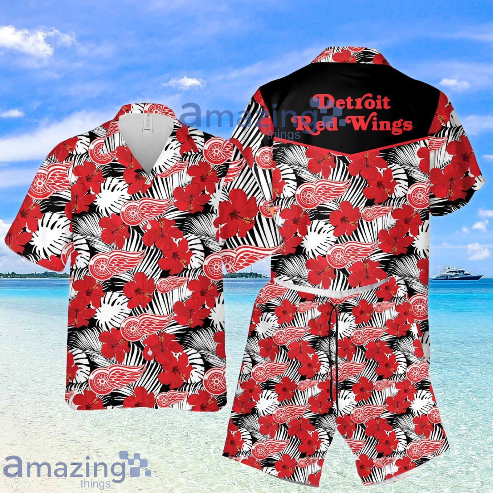 Detroit Red Wings Hibiscus Summer Set Hawaiian Shirt And Shorts Product Photo 1