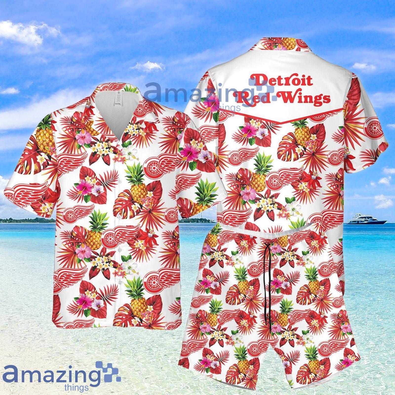 Detroit Red Wings Pineapple Tropical Flower Summer Set Hawaiian Shirt And Shorts Product Photo 1