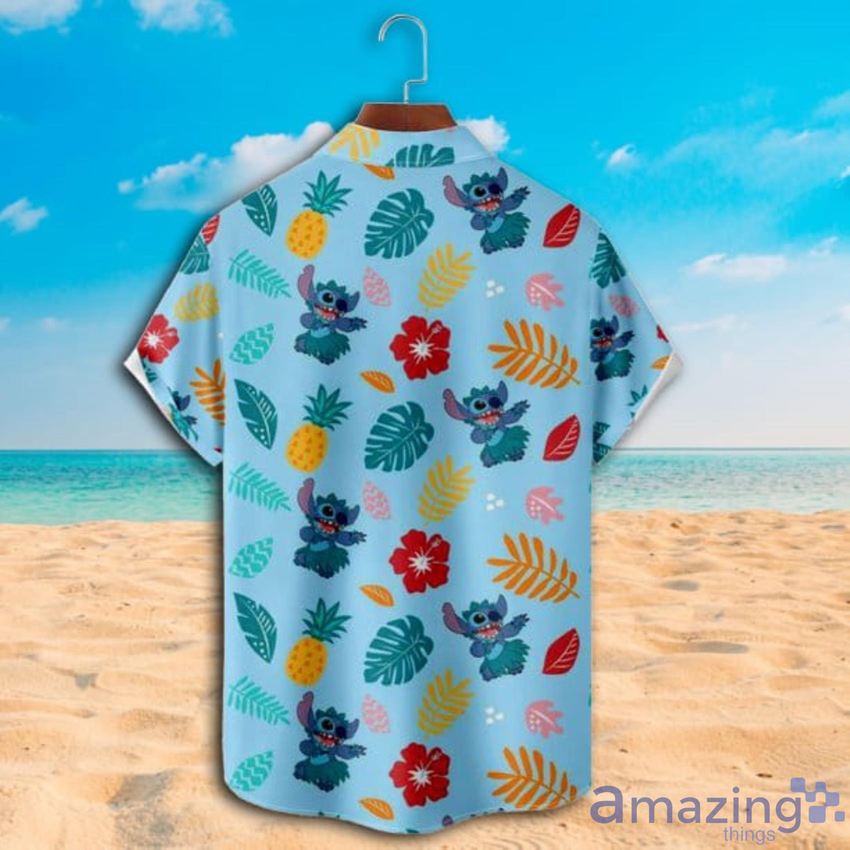 Disney Aloha Stitch Ohana Tropical Light Blue Short Sleeve Hawaiian Shirt Product Photo 1