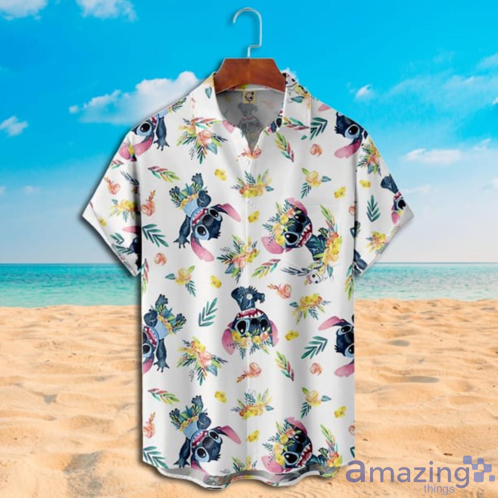 Disney Aloha Stitch Ohana Yellow Floral White Short Sleeve Hawaiian Shirt Product Photo 1