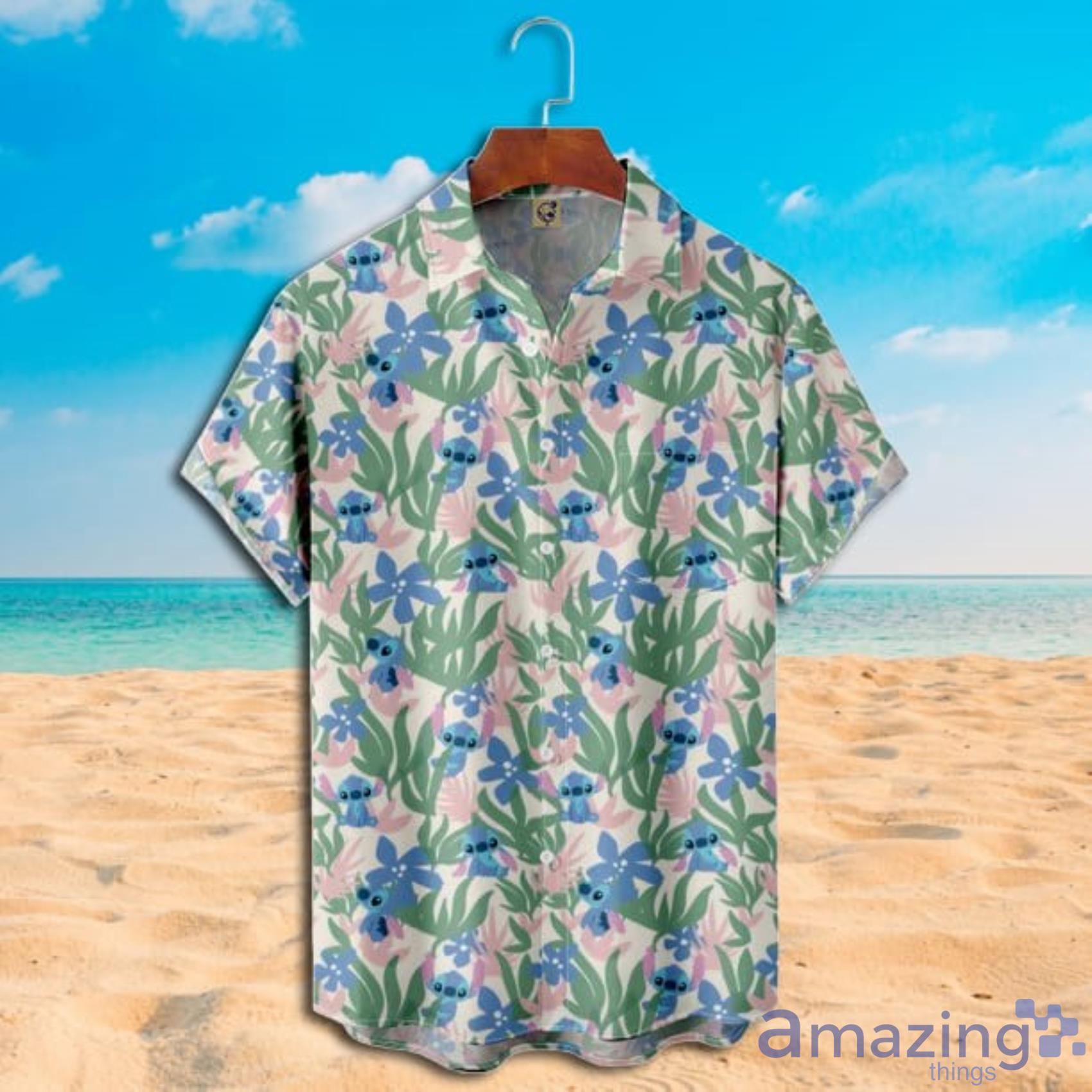 Disney Stitch Tropical Leaves Pattern Short Sleeve Hawaiian Shirt Product Photo 1