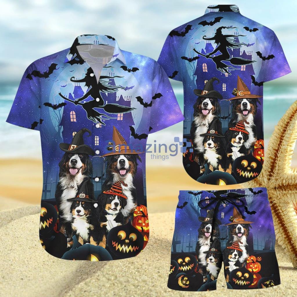 Dog Print Happy Halloween Bernese Mountain Dog Happy Hawaiian Shirt And Short - Dog Print Happy Halloween Bernese Mountain Dog Happy Hawaiian Shirt And Short