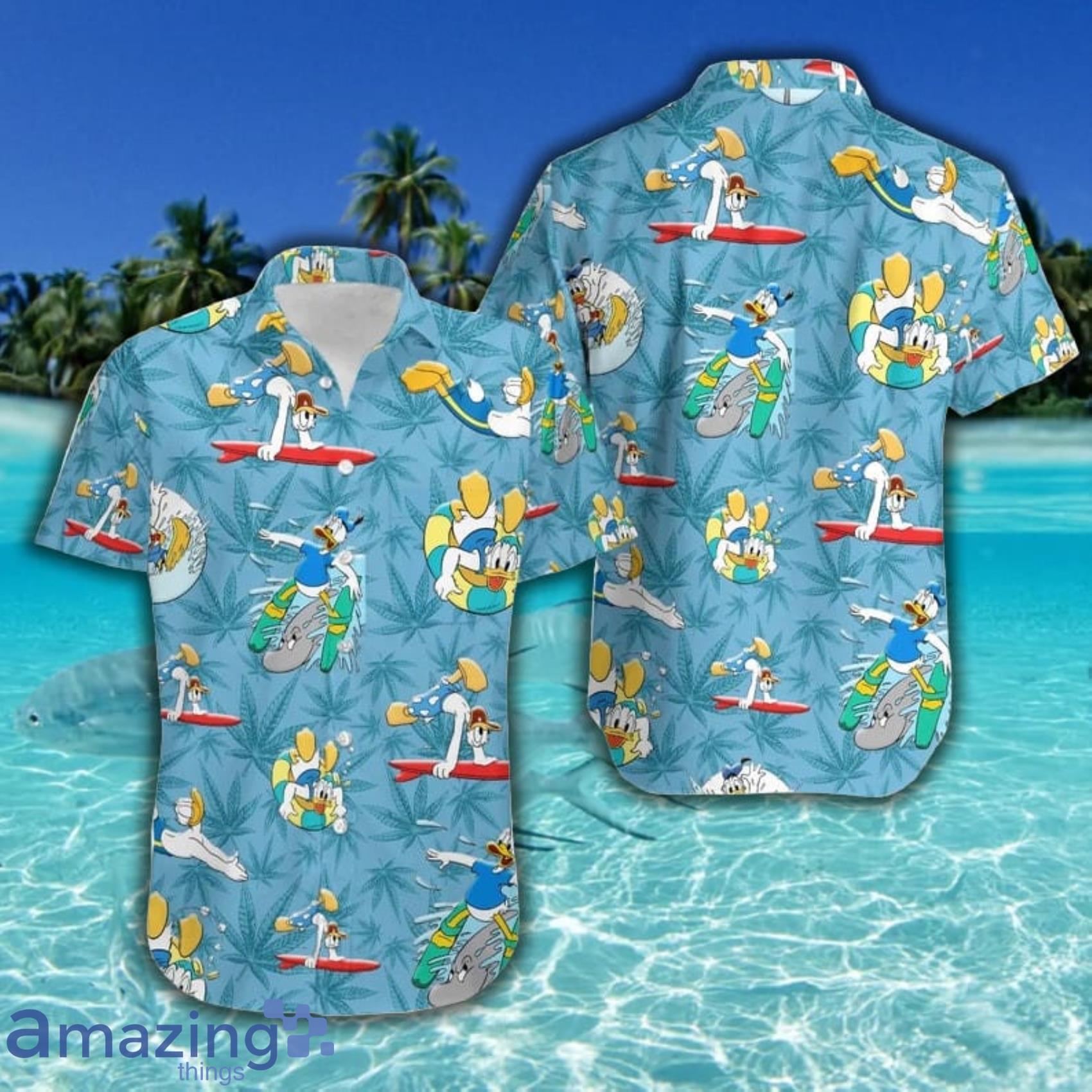 Donald Duck Surfing Cartoon Short Sleeve Hawaiian Shirt And Beach Short For Men Women Blue image Donald Duck Surfing Cartoon Short Sleeve Hawaiian Shirt And Beach Short For Men Women Blue Product Photo 2