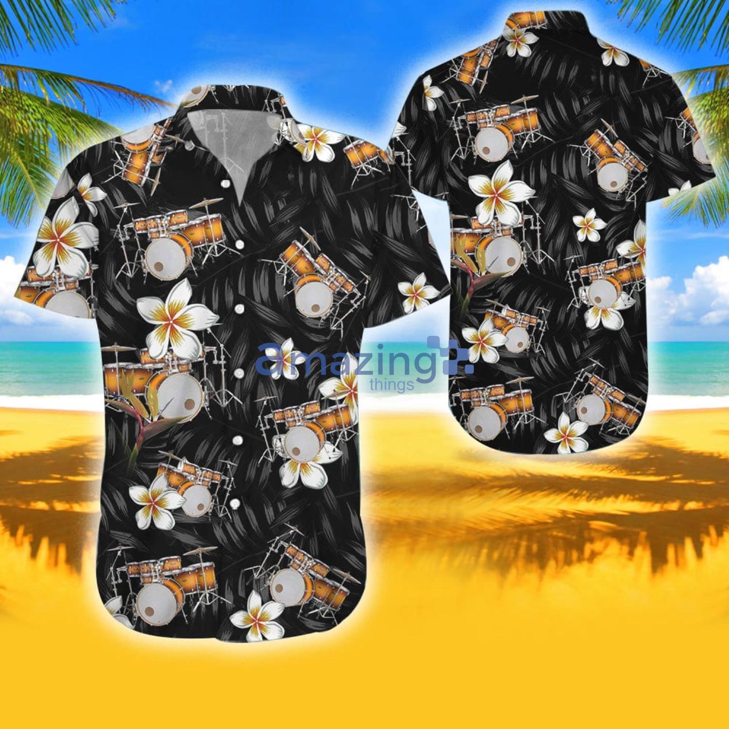 Drums Tropical Flowers Men Tropical Aloha Combo Hawaiian Shirt And Shorts Gift For Summer Product Photo 1