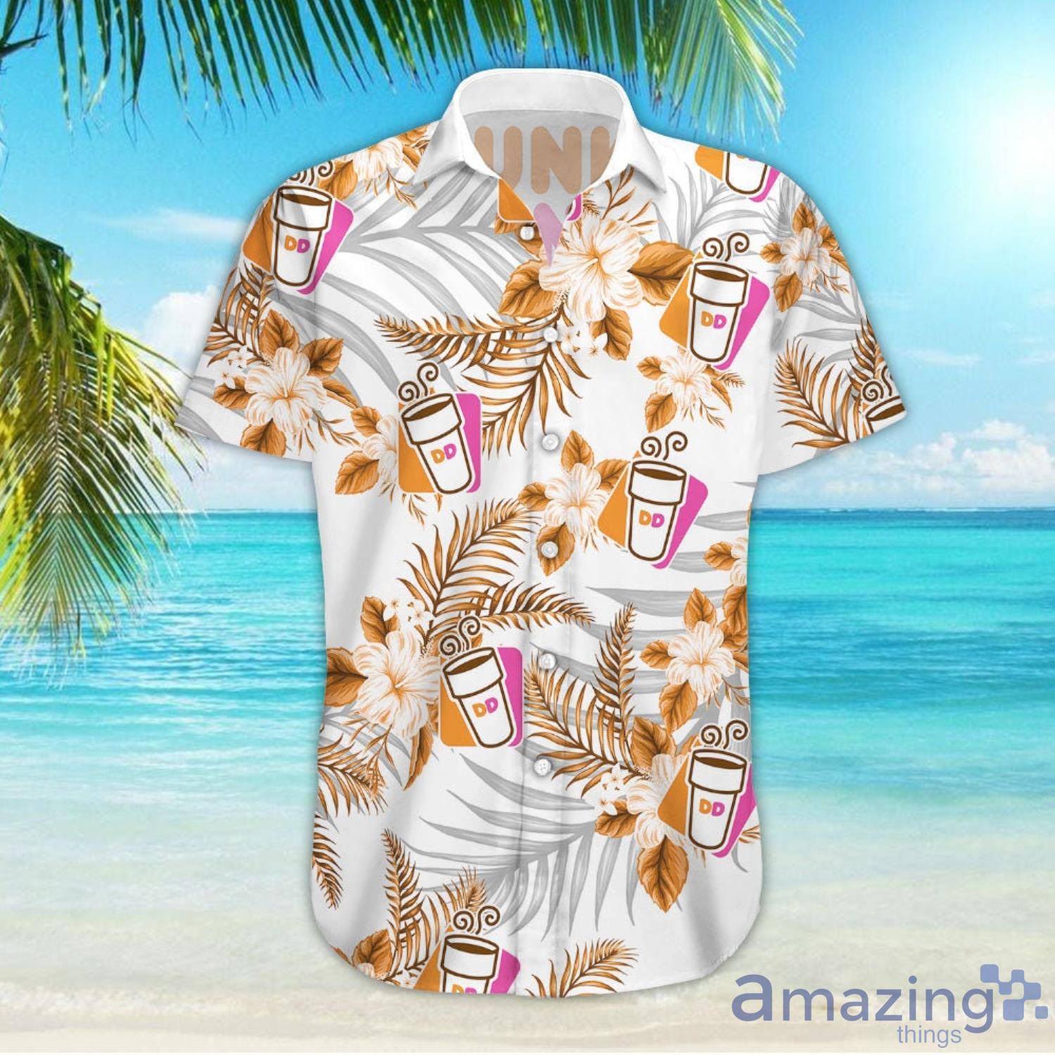 Dunkin' donuts Tropical Flower Aloha Hawaiian Shirt And Beach Short Set image Dunkin