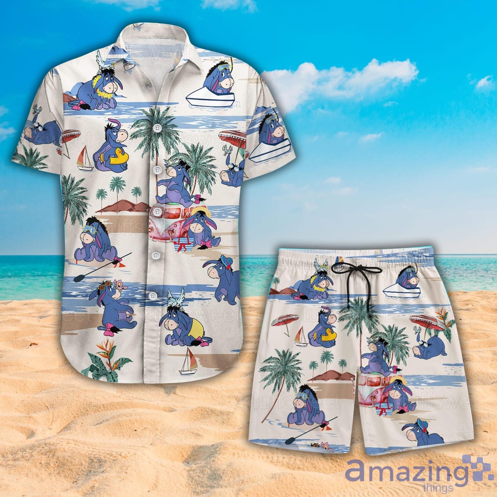 Eeyore Lovely Eeyore And Beach Tropical Short Sleeve Hawaiian Shirt And Beach Short Product Photo 1 Eeyore Lovely Eeyore And Beach Tropical Short Sleeve Hawaiian Shirt And Beach Short Product Photo 1