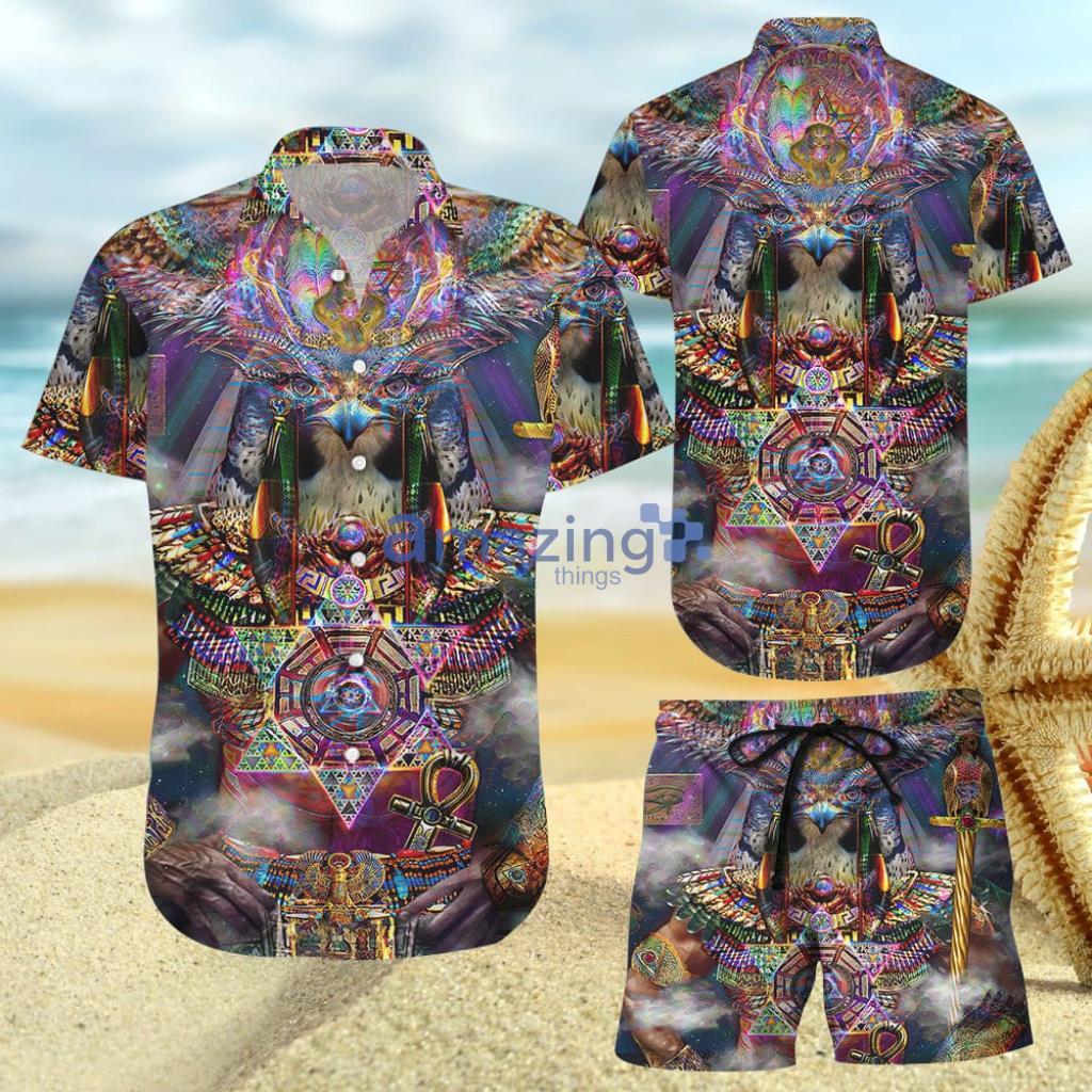 Egyptian Owl Galaxy Hawaiian Shirt And Short - Egyptian Owl Galaxy Hawaiian Shirt And Short