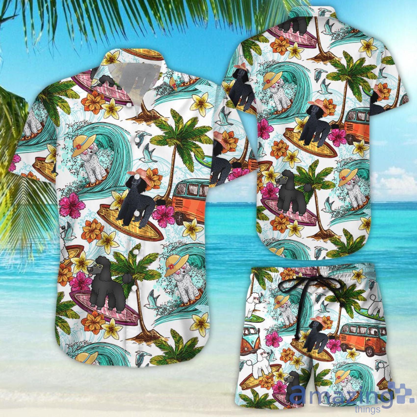 Enjoy Surfing With Black Poodle Cute Short Sleeve Hawaiian Shirt And Short Product Photo 1