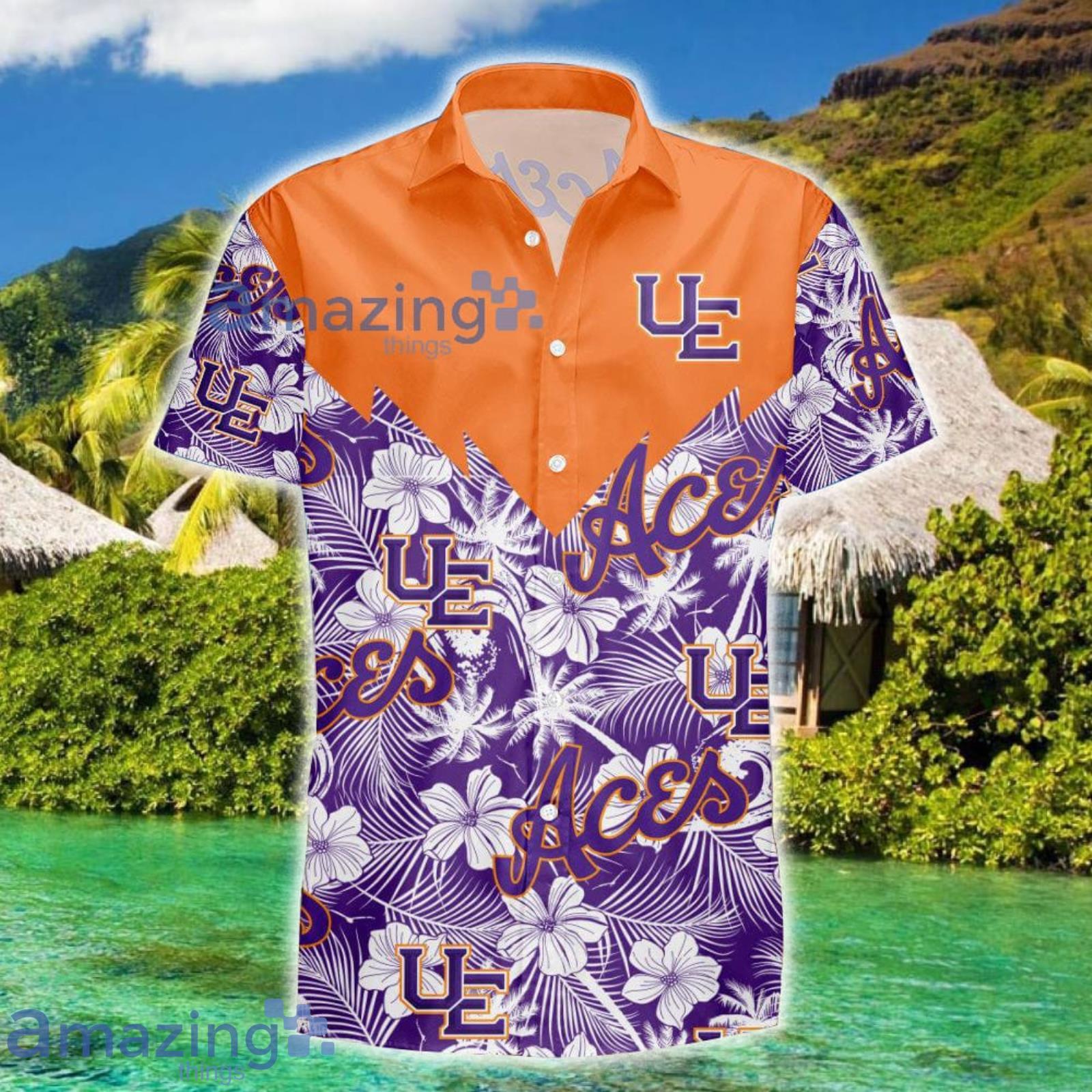 Evansville Purple Aces Tropical Seamless NCAA Fans Hawaiian Shirt Product Photo 1