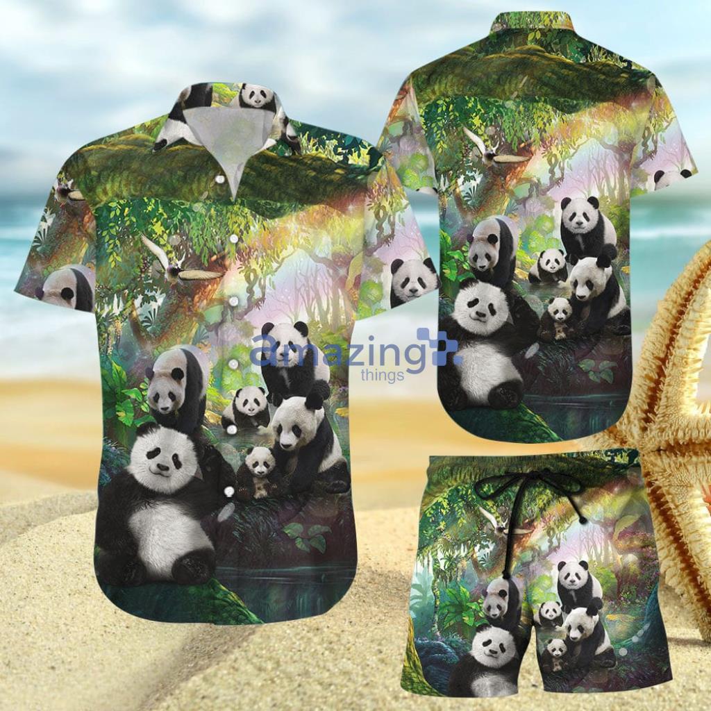 Family Panda In The Green Forest Hawaiian Shirt And Short - Family Panda In The Green Forest Hawaiian Shirt And Short