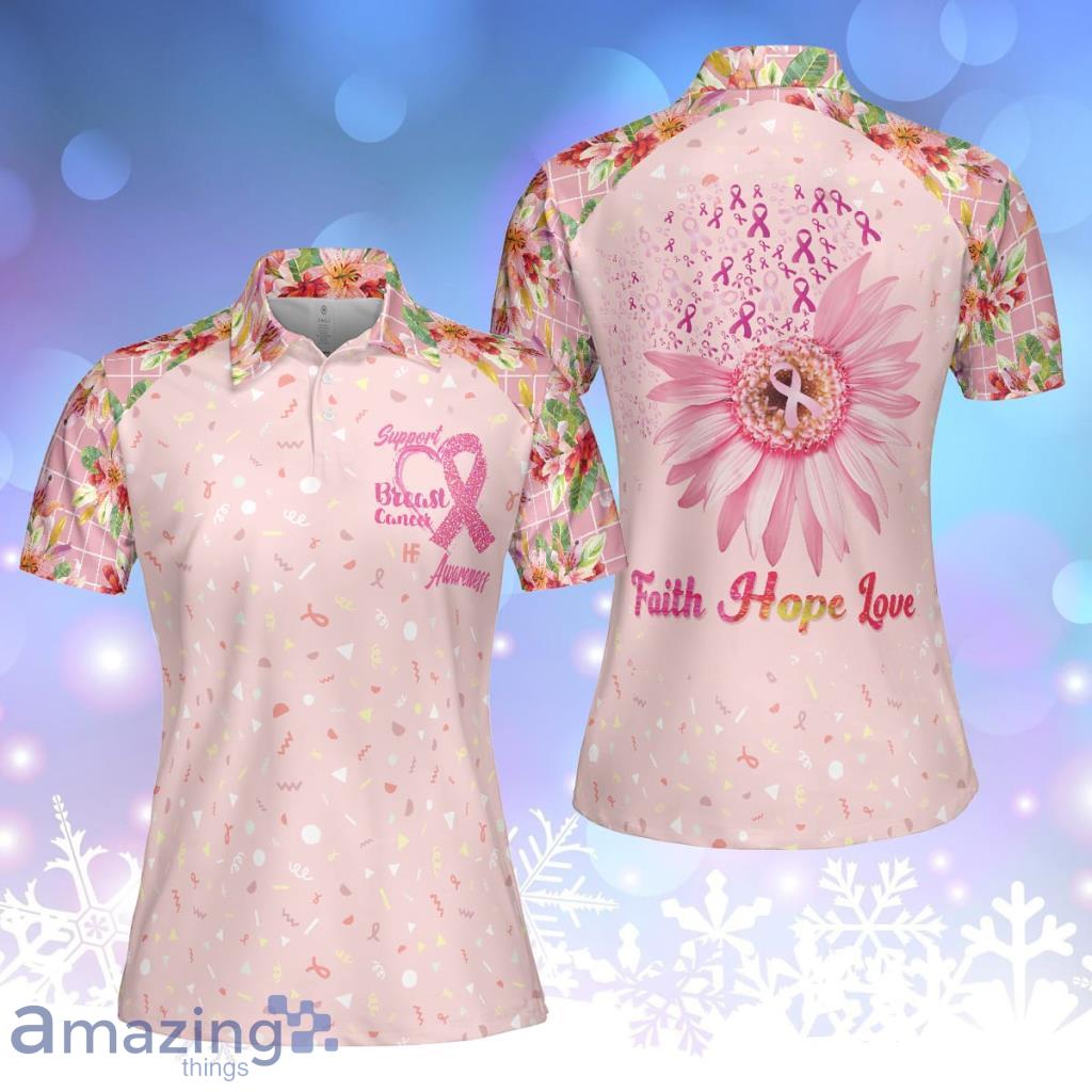 Fight Love Hope Breast Cancer Awareness Short Sleeve Women Polo Shirt - Fight Love Hope Breast Cancer Awareness Short Sleeve Women Polo Shirt
