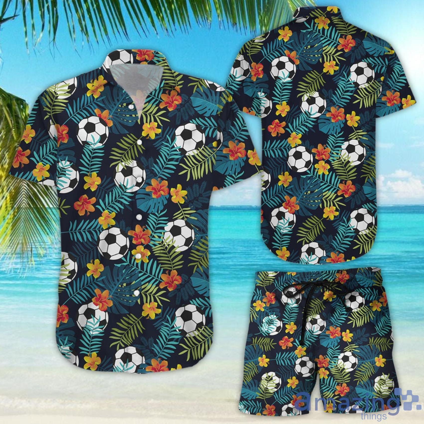 Find Soccer Simple Hibiscus Hawaiian Aloha Shirt And Beach Short Product Photo 1