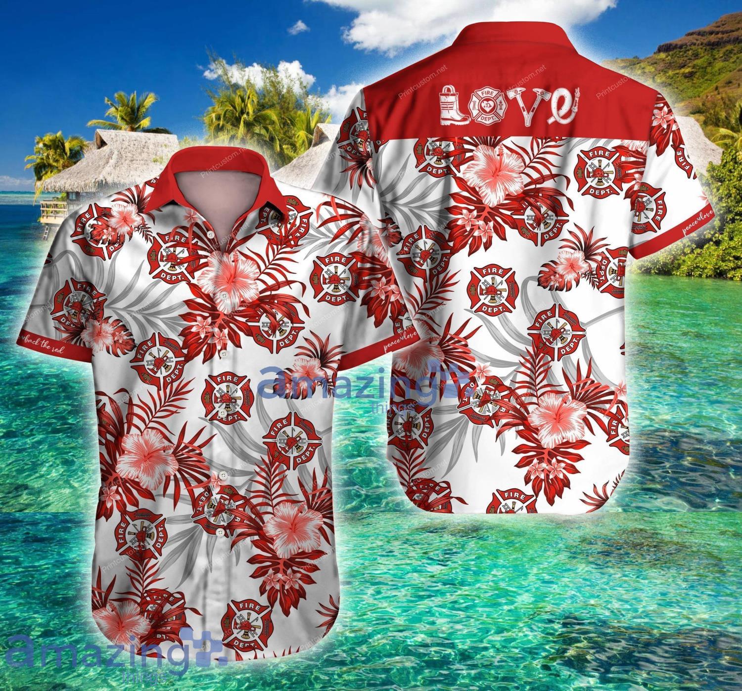 Firefighter Love Red Tropical Short Sleeve Hawaiian Shirt For Men And Women Product Photo 1
