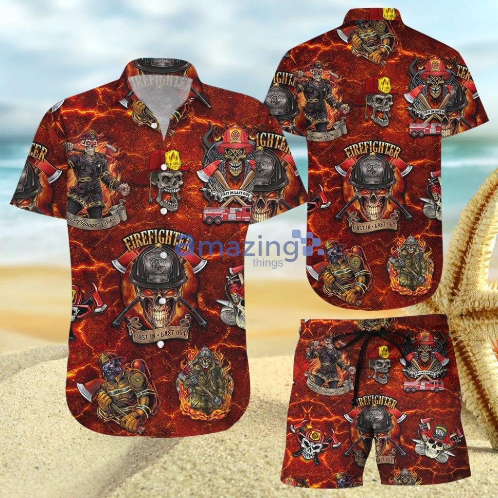 Firefighter Skull Pattern Hawaiian Shirt And Short - Firefighter Skull Pattern Hawaiian Shirt And Short