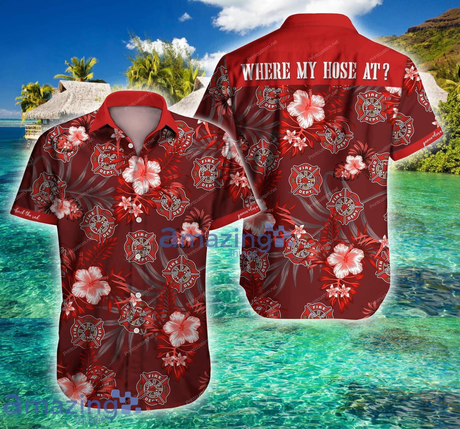 Firefighter Where My Hose At Tropical Short Sleeve Hawaiian Shirt For Men And Women Product Photo 1