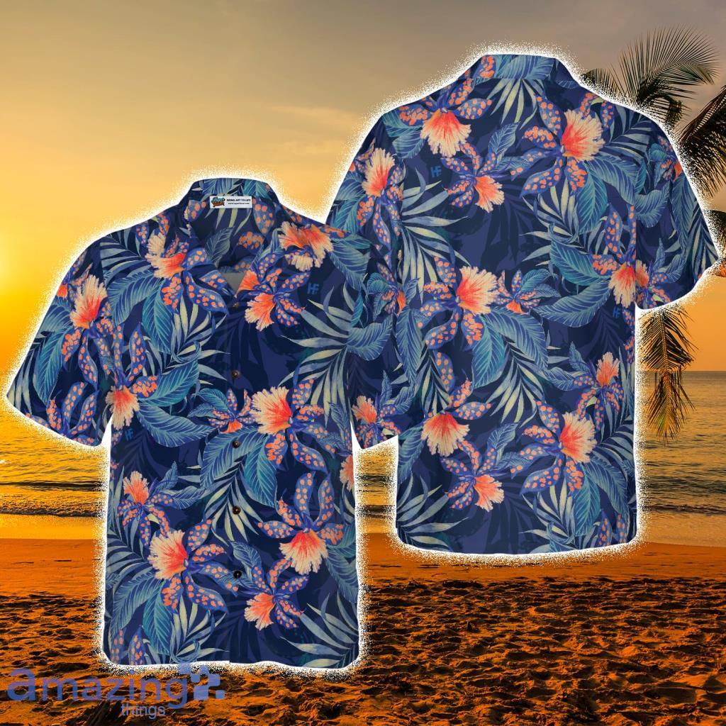 Floral Flower Navy Tropical Hawaiian Shirt - Floral Flower Navy Tropical Hawaiian Shirt