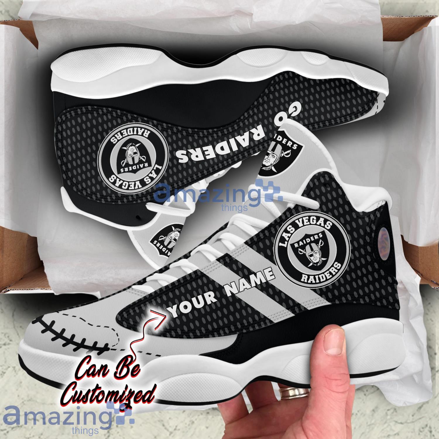 Football Sneakers Custom Name LV Raiders Go Raiders Rugby Ball Air Jordan 13  Shoes For Fans