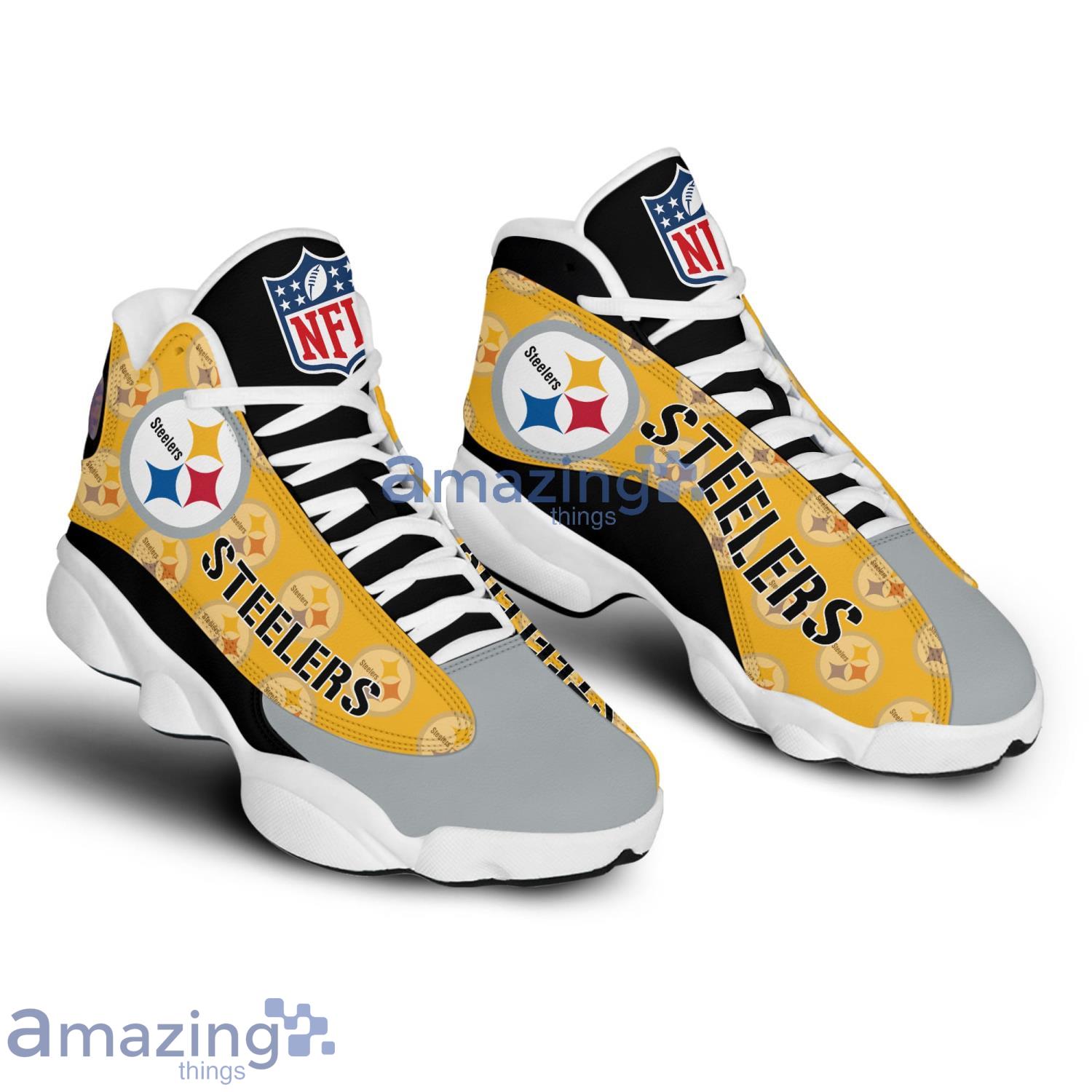 Football Sneakers P. Steelers Sport Team Pattern Air Jordan 13 Shoes For Fans image Football Sneakers P. Steelers Sport Team Pattern Air Jordan 13 Shoes For Fans Product Photo 3