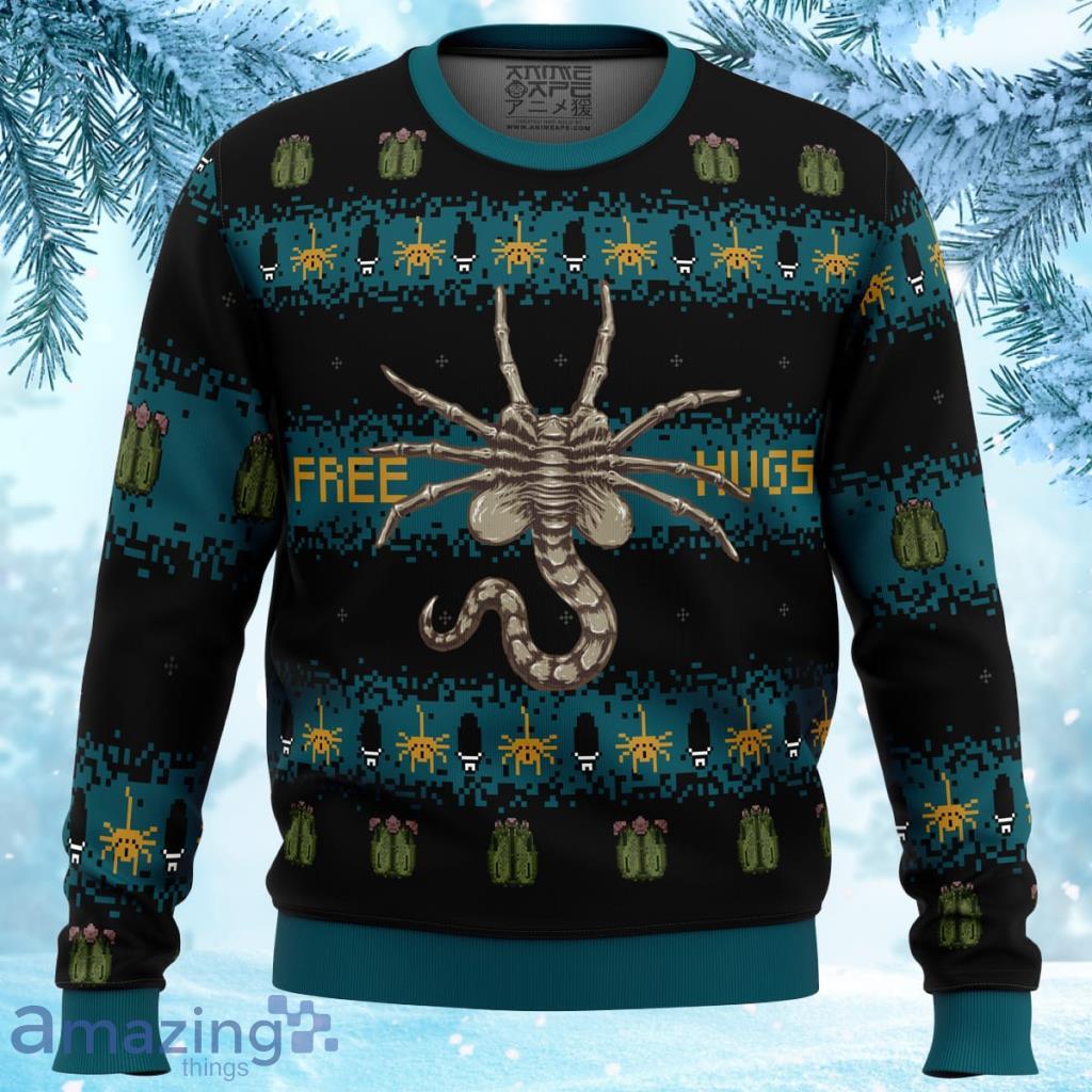Free Hugs Alien Facehugger Ugly Christmas Sweater 3D - Free Hugs Alien Facehugger Ugly Christmas Sweater