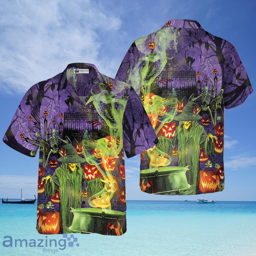 Fright Night Witch Hour Halloween Hawaiian Shirt - Fright Night Witch Hour Halloween Hawaiian Shirt
