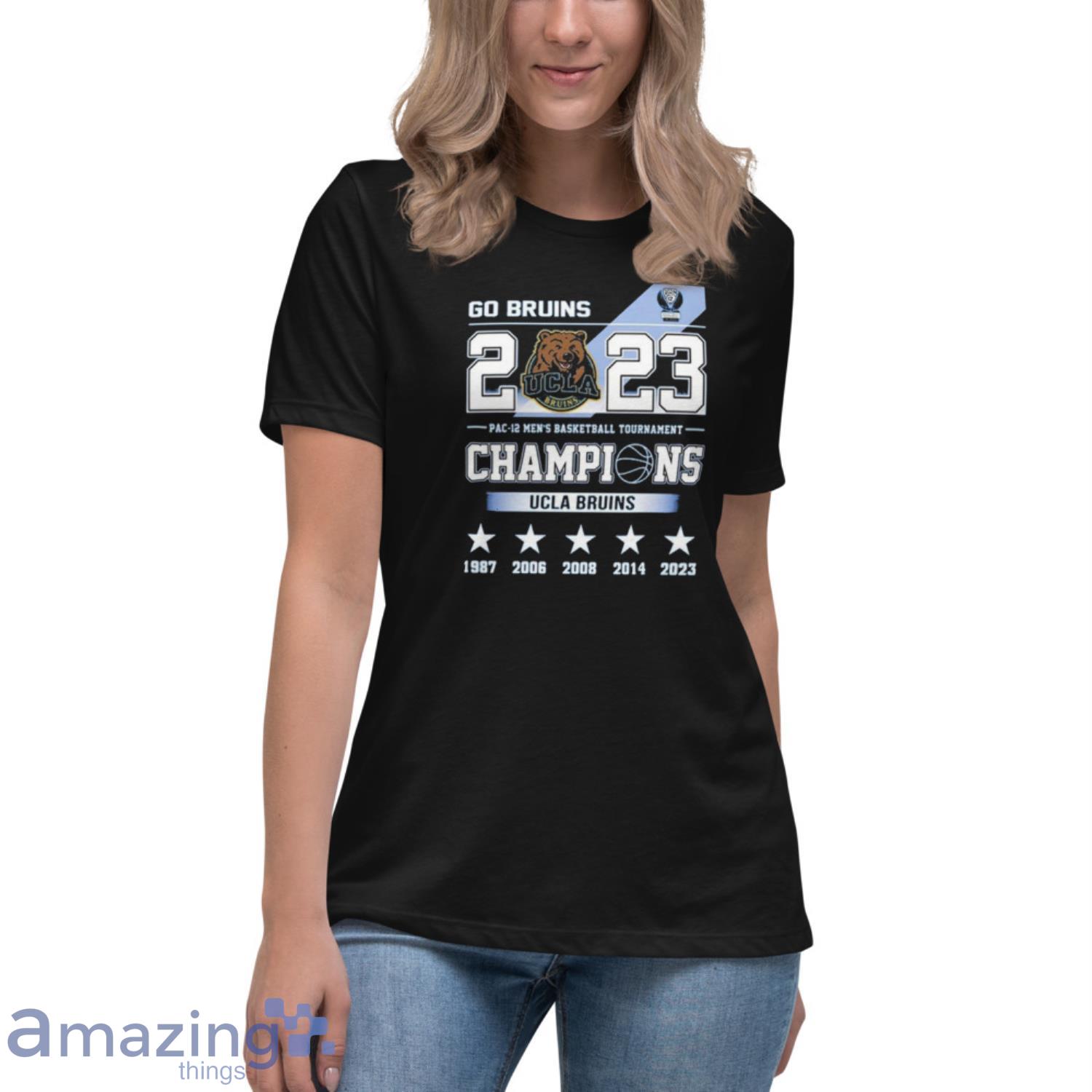 Go Bruins 2023 Pac 12 Men’s Basketball Tournament Champions Ucla Bruins Shirt image Go Bruins 2023 Pac-12 Men’s Basketball Tournament Champions Ucla Bruins Shirt - Womens Relaxed Short Sleeve Jersey Tee