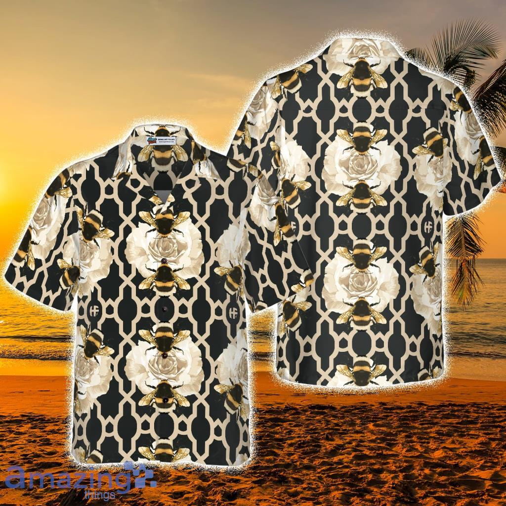 Golden Roses & Bees Tropical Hawaiian Shirt - Golden Roses & Bees Tropical Hawaiian Shirt