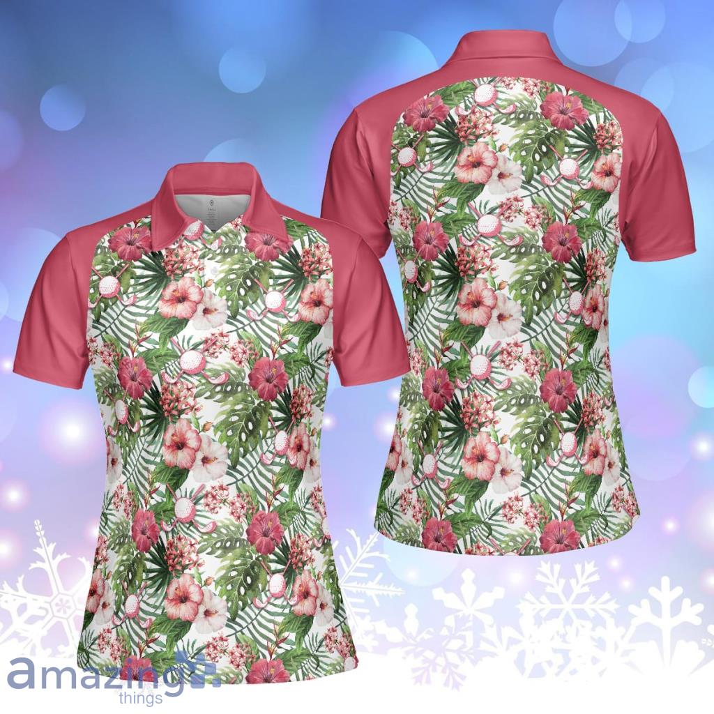 Golf Ball On Tropical Flowers Background Polo Shirt For Women - Golf Ball On Tropical Flowers Background Polo Shirt For Women