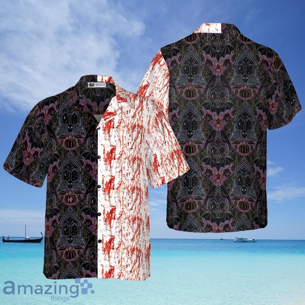 Gothic Halloween Blood Satanic Bat And Spider Goth Hawaiian Shirt - Gothic Halloween Blood Satanic Bat And Spider Goth Hawaiian Shirt
