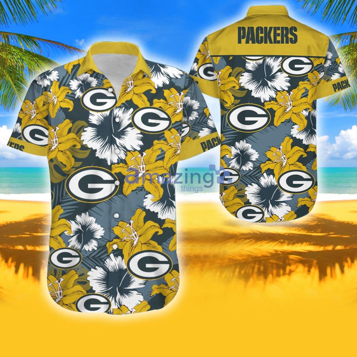 Green Bay Packers Short Sleeve Button Up Tropical Aloha Hawaiian