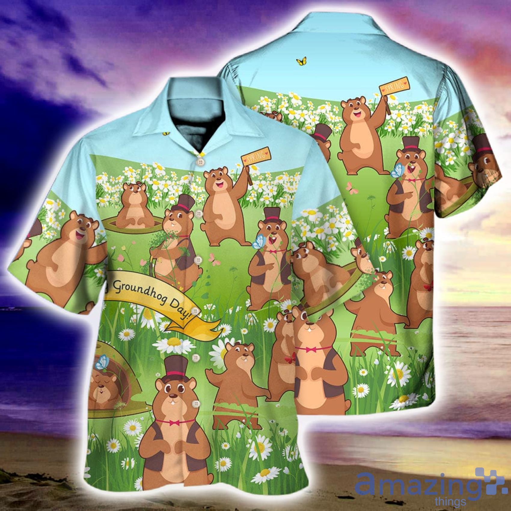 Groundhog Day Grass Flowers Happy Life All Over Print Hawaiian Shirt image Groundhog Day Grass Flowers Happy Life All Over Print Hawaiian Shirt Product Photo 3