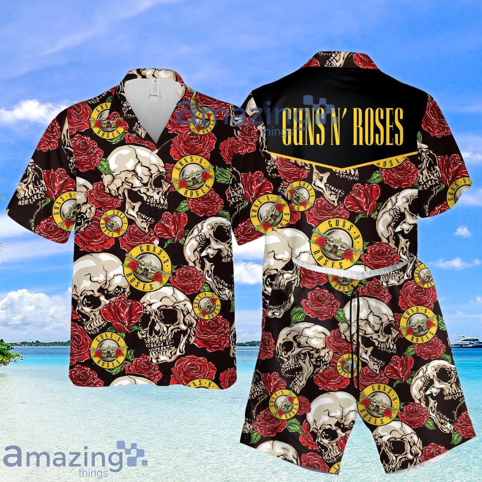 Guns N' Roses Skulls and Roses Pattern Summer Set Hawaiian Shirt And Shorts Product Photo 1