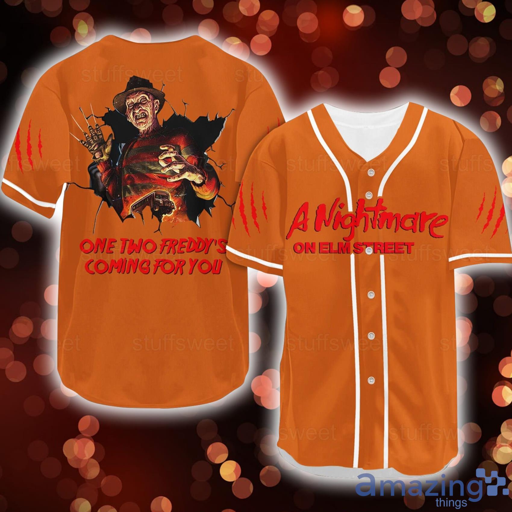 Halloween Freddy Krueger A Nightmare On Elm Street Orange Baseball Jersey Short For Men And Women Product Photo 1