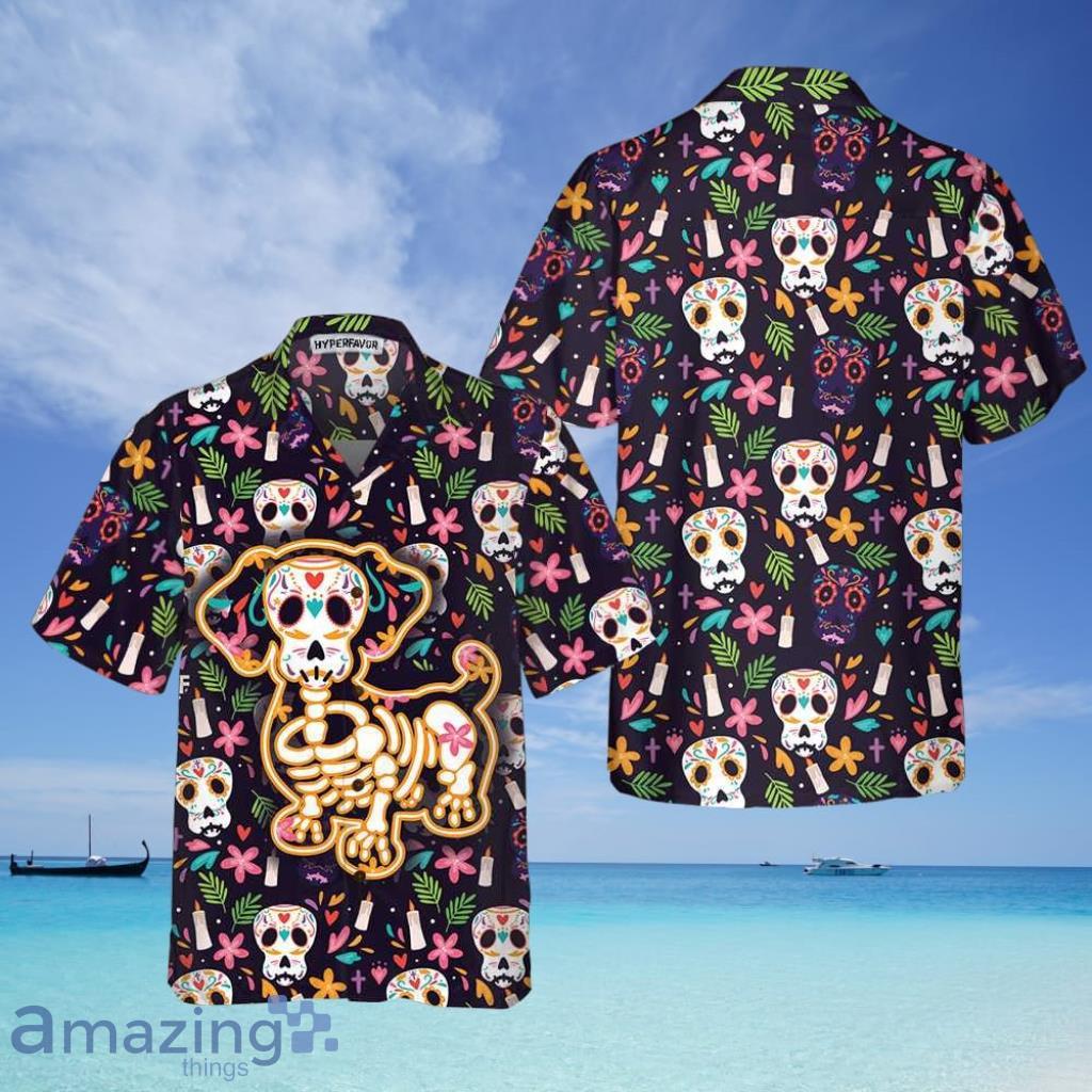 Halloween Gift Bone Skull Dog With Mexico Pattern Hawaiian Shirt, Funny Sugar Skull Dachshund Shirt - Halloween Gift Bone Skull Dog With Mexico Pattern Hawaiian Shirt, Funny Sugar Skull Dachshund Shirt