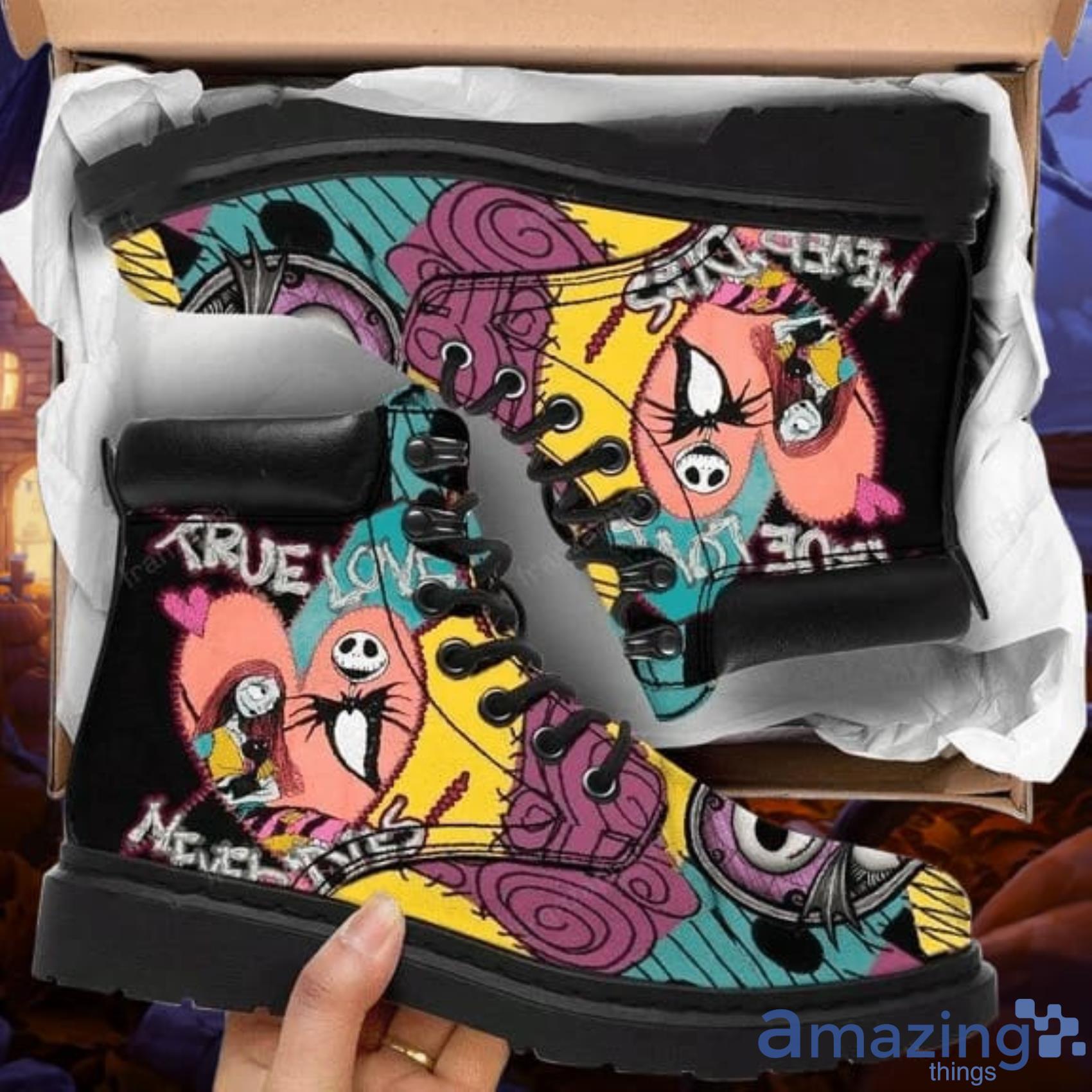 Halloween Jack Skellington True Love Leather Boots Tim Boots Birthday Gift For Men And Women Product Photo 1