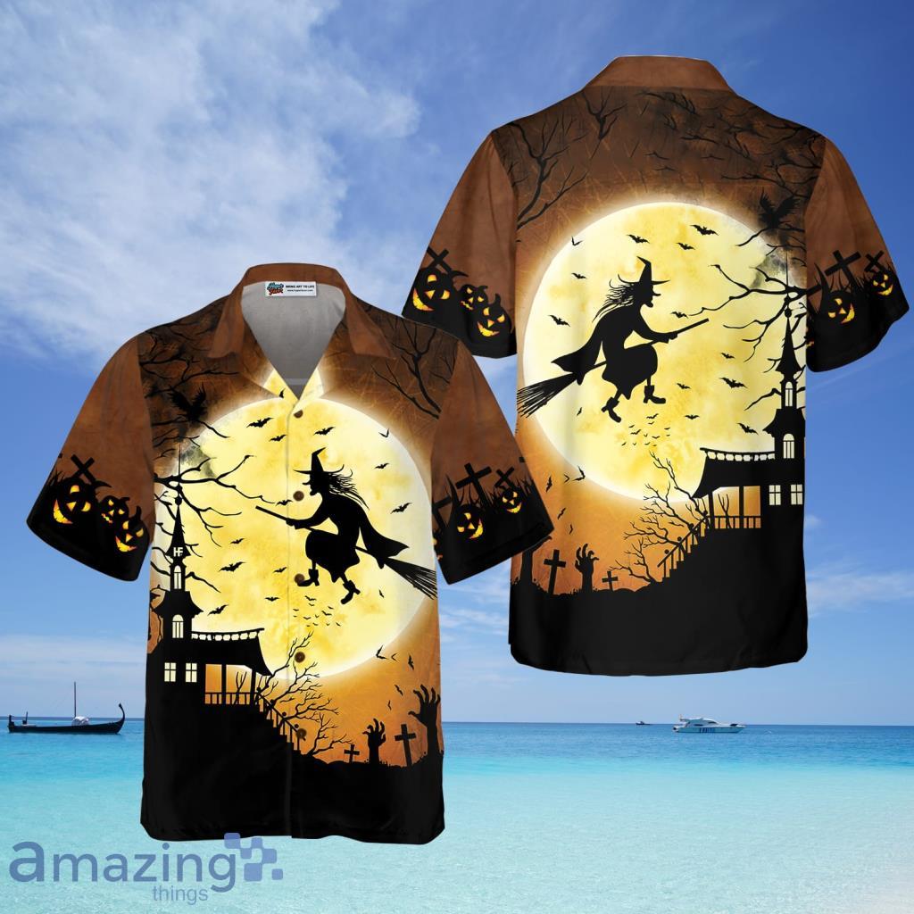 Halloween Night Flying Witch Over A Castle Hawaiian Shirt - Halloween Night Flying Witch Over A Castle Hawaiian Shirt Halloween Night Flying Witch Over A Castle Hawaiian Shirt - Halloween Night Flying Witch Over A Castle Hawaiian Shirt