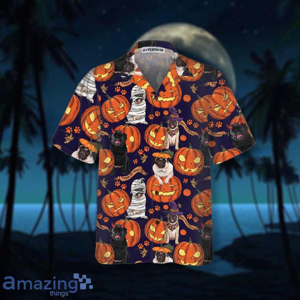 Halloween Pug Dog With Pumpkin Hawaiian Shirt - Halloween Pug Dog With Pumpkin Hawaiian Shirt