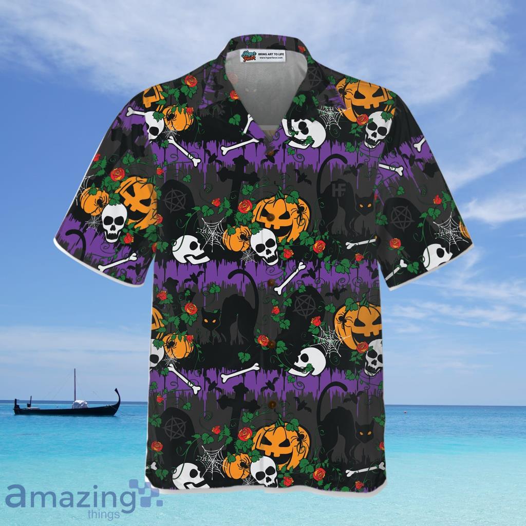 Halloween Pumpkin And Black Cats Hawaiian Shirt - Halloween Pumpkin And Black Cats Hawaiian Shirt