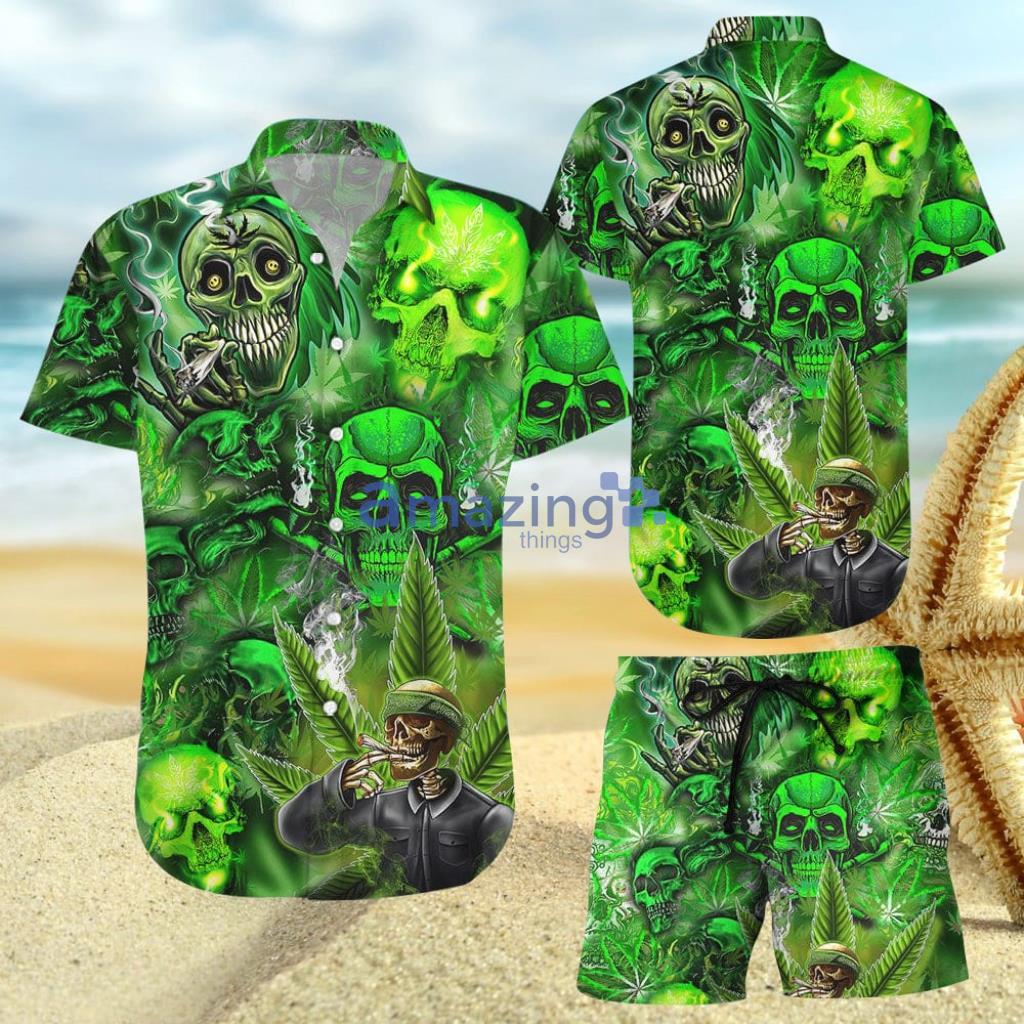 Hawaiian Skull Shirt - Funny Green Skull Smoking Hawaiian Shirt And Short - Hawaiian Skull Shirt - Funny Green Skull Smoking Hawaiian Shirt And Short