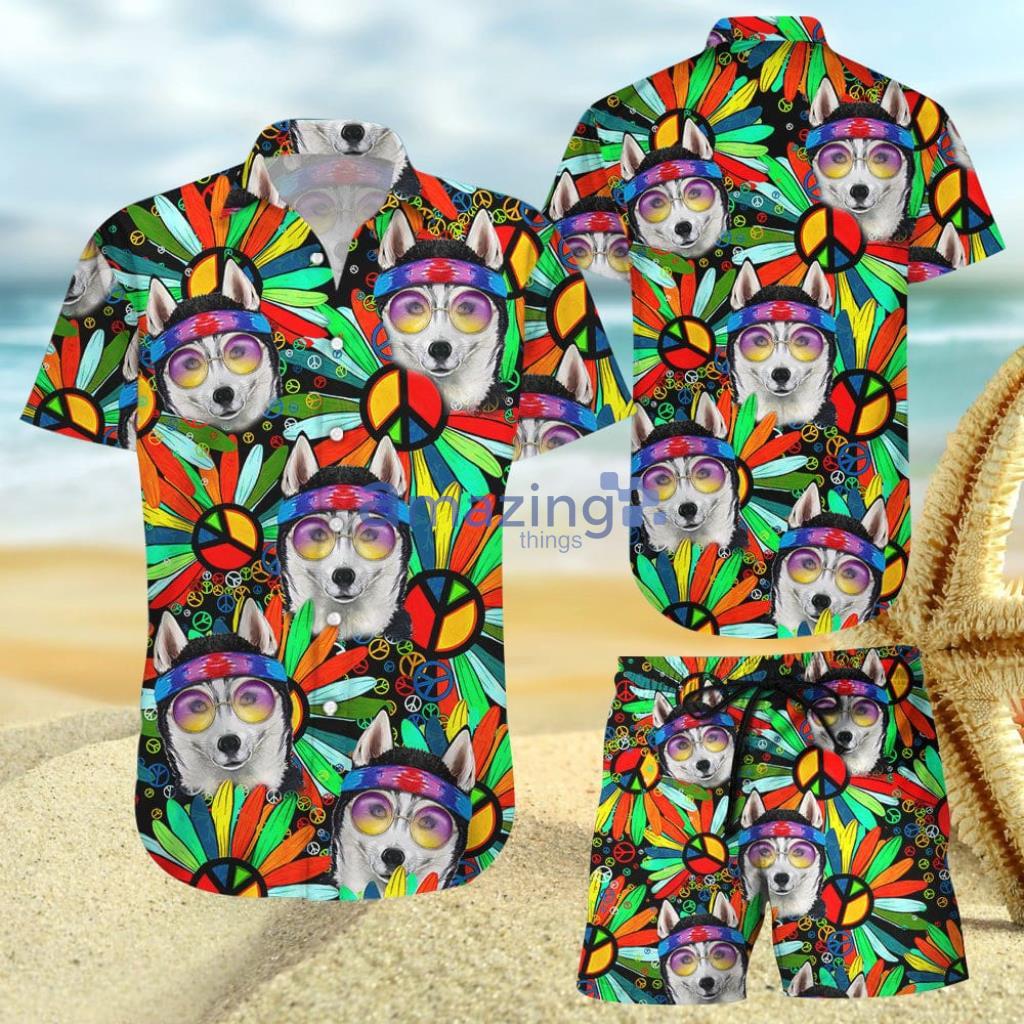 Husky Hawaiian Shirt - Husky Peace Flowers Wearing Glasses Hippie Hawaiian Shirt And Short - Husky Hawaiian Shirt - Husky Peace Flowers Wearing Glasses Hippie Hawaiian Shirt And Short