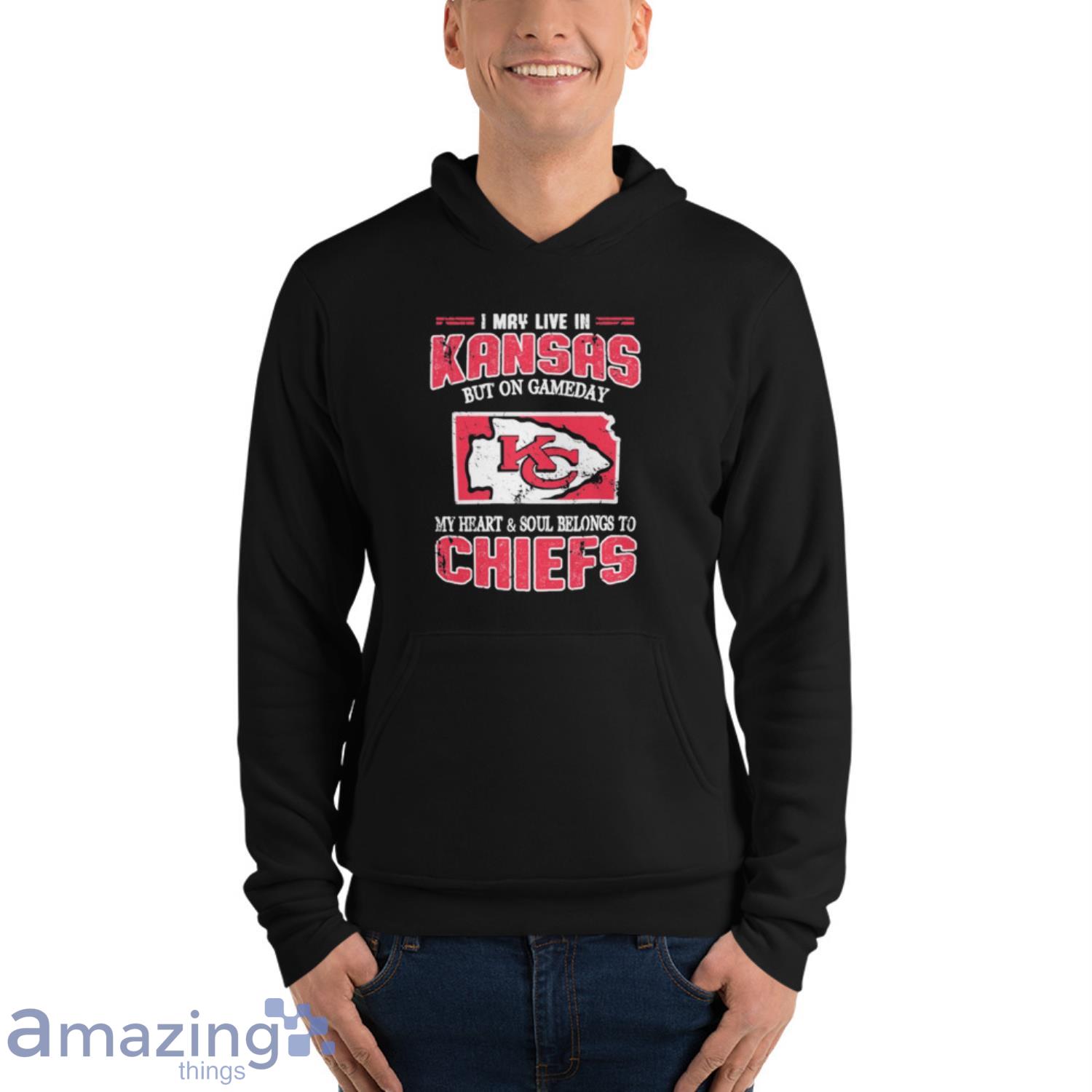 I May Live In Kansas But On Game Day My Heart And Soul Belong To Chiefs Shirt image I May Live In Kansas But On Game Day My Heart And Soul Belong To Chiefs Shirt - Unisex Fleece Pullover Hoodie