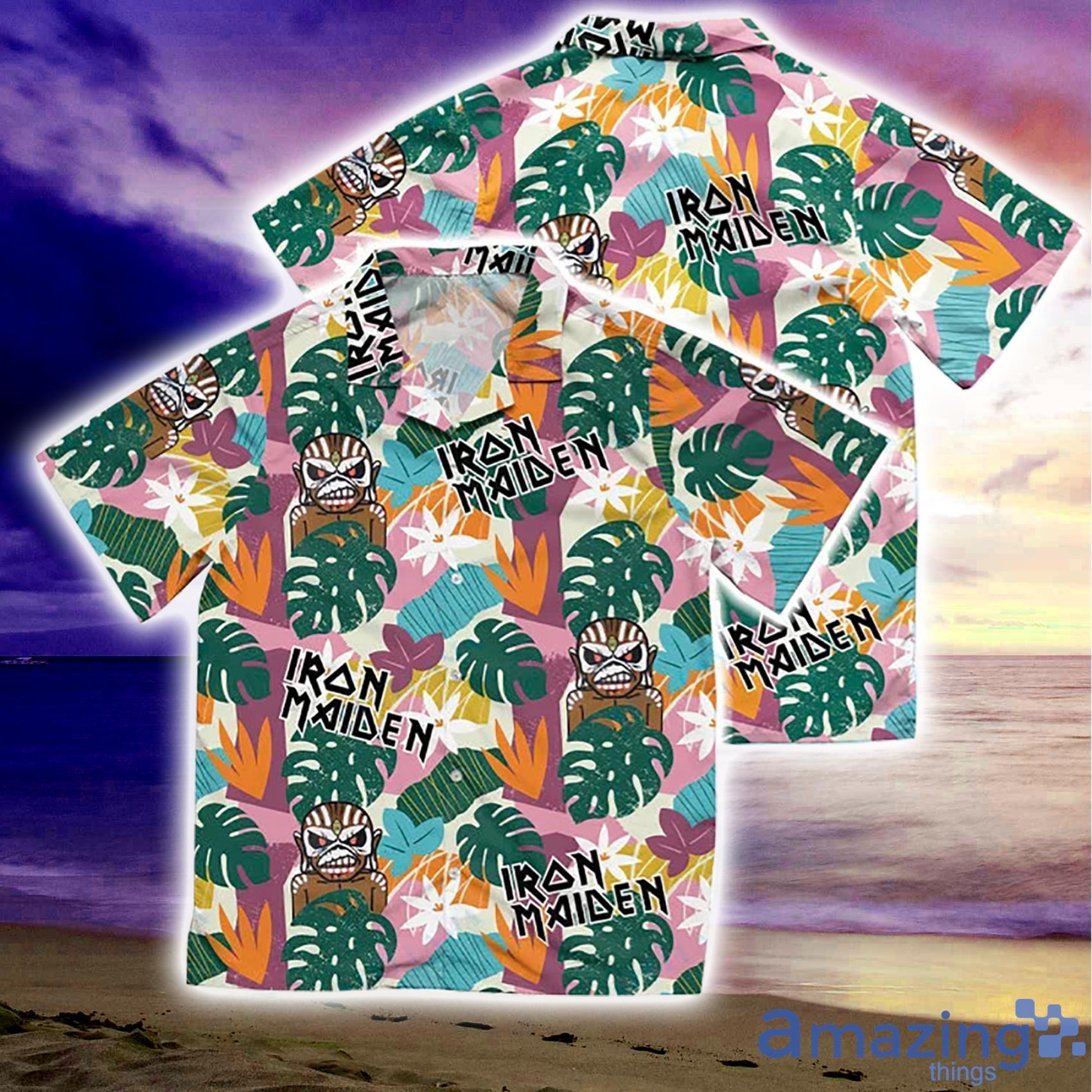 Iron Maiden Tropical Flowers Anf Leaves Watercolor Hawaiian Shirt And Short image Iron Maiden Tropical Flowers Anf Leaves Watercolor Hawaiian Shirt And Short Product Photo 3