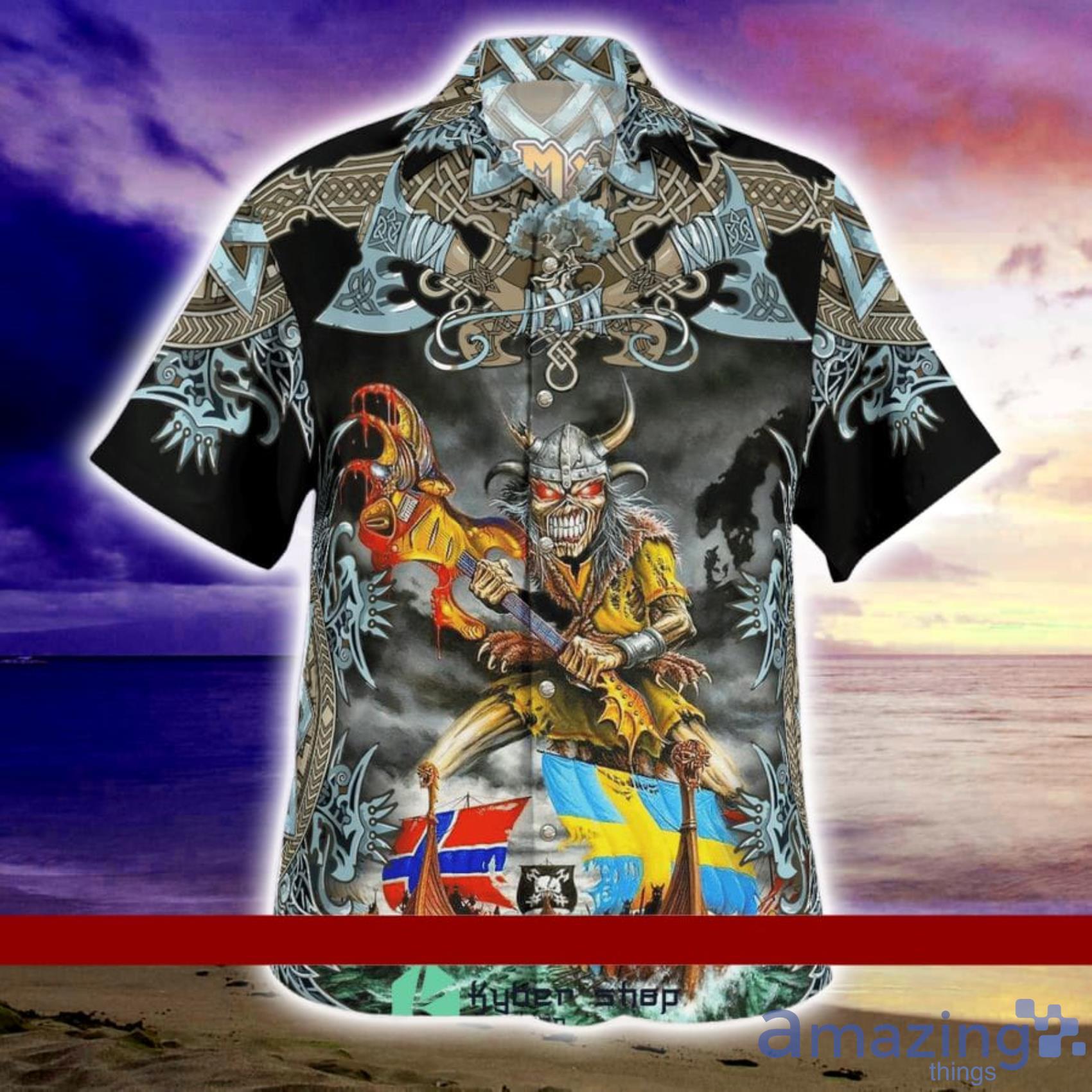 Iron Maiden Vikings All Over Print Hawaiian Shirt And Beach Short image Iron Maiden Vikings All Over Print Hawaiian Shirt And Beach Short Product Photo 3