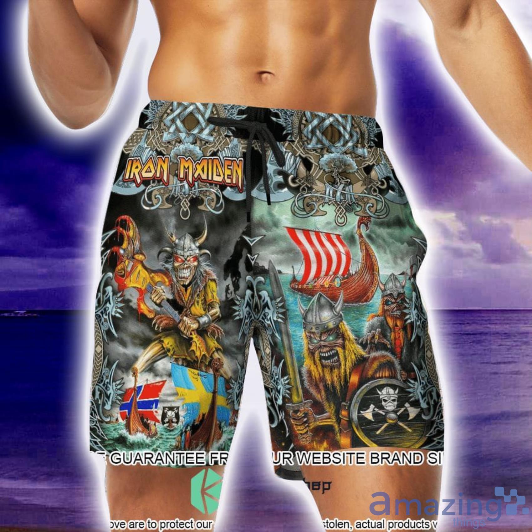 Iron Maiden Vikings All Over Print Hawaiian Shirt And Beach Short image Iron Maiden Vikings All Over Print Hawaiian Shirt And Beach Short Product Photo 4