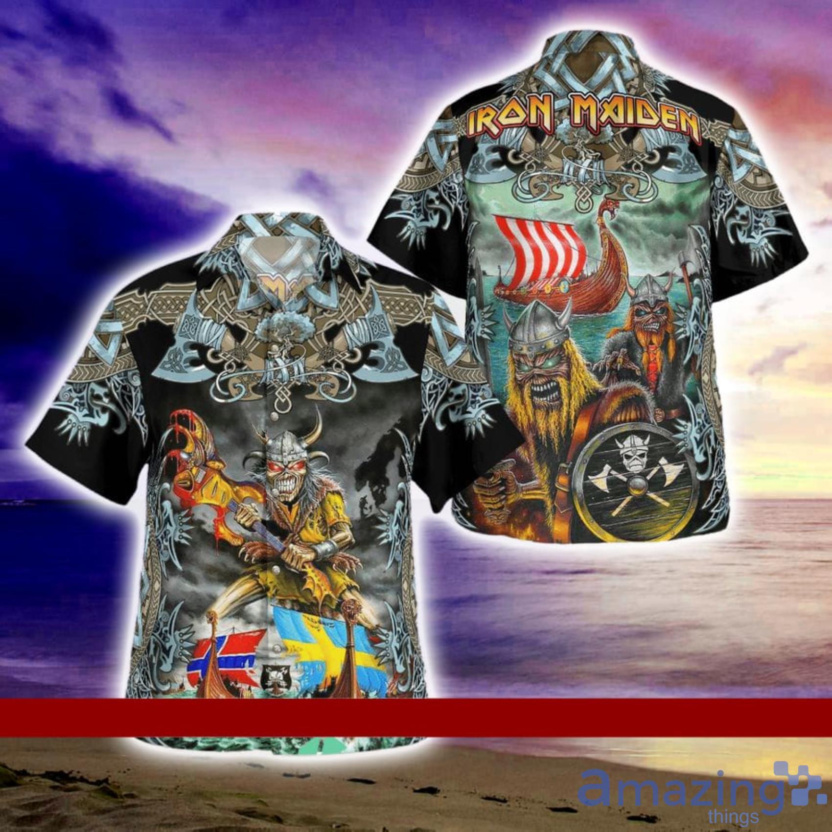Iron Maiden Vikings All Over Print Hawaiian Shirt And Beach Short Product Photo 1 Iron Maiden Vikings All Over Print Hawaiian Shirt And Beach Short Product Photo 1
